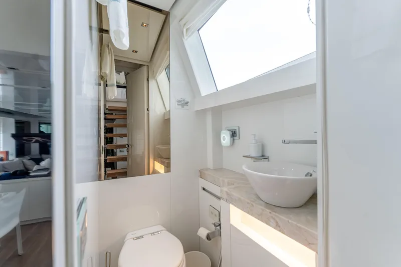 Slide: The Image of Luxurious bathroom in 2018 Sanlorenzo SL78 yacht with modern fixtures and natural light. - 39