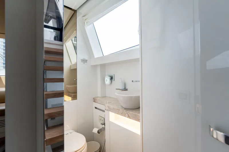 Slide: The Image of Luxurious bathroom in 2018 Sanlorenzo SL78 yacht with modern fixtures and natural light. - 40