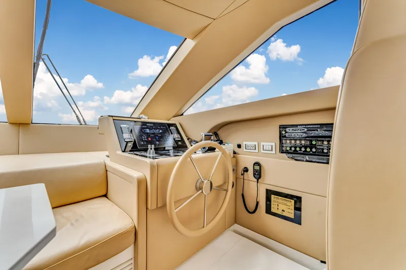Slide: The Image of Luxurious 2018 Sanlorenzo SL78 yacht helm with modern controls and beige interior. - 41