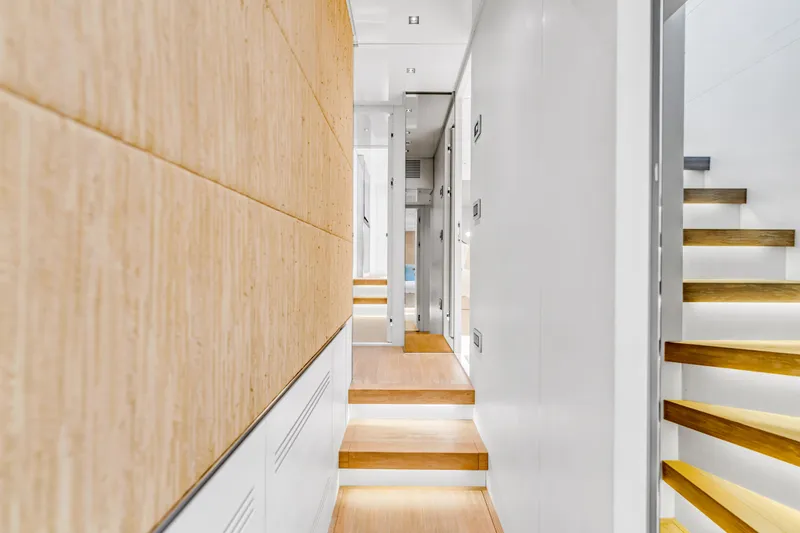 Slide: The Image of Modern interior of 2018 Sanlorenzo SL78 yacht with wooden accents and sleek design. - 43