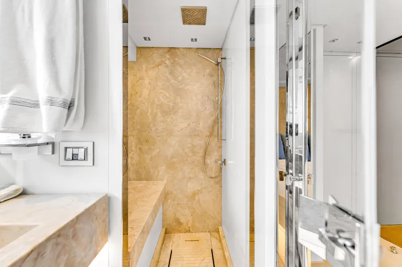 Slide: The Image of Luxurious bathroom in 2018 Sanlorenzo SL78 yacht with marble shower and modern fixtures. - 47