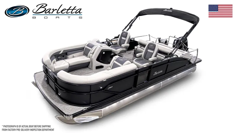 Slide: The Image of 2025 Barletta C22UC pontoon boat with sleek design and comfortable seating. - 13