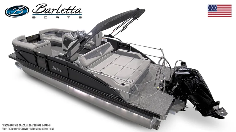 Slide: The Image of 2025 Barletta C22UC pontoon boat with sleek design and modern features. - 14