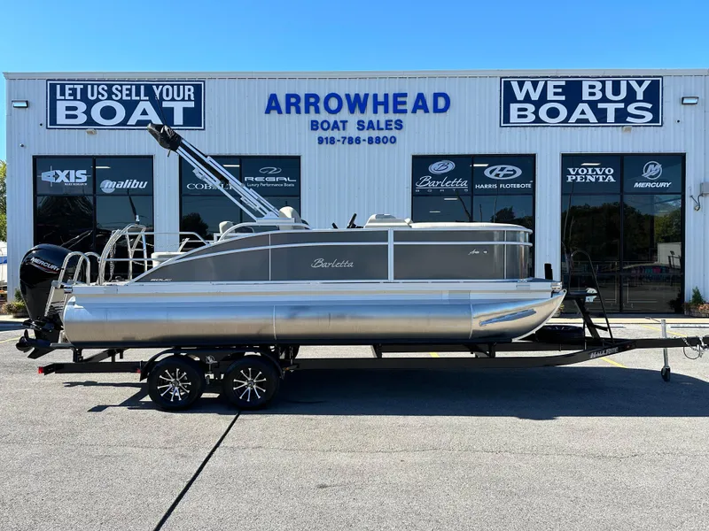 Slide: The Image of 2024 Barletta A20UC pontoon boat at Arrowhead Boat Sales dealership. - 1