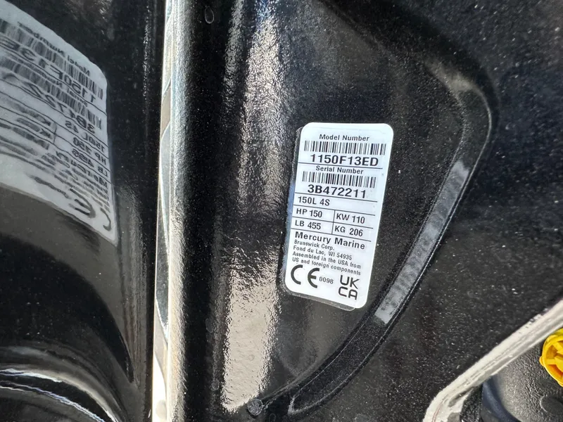 Slide: The Image of Close-up of Mercury Marine engine label on 2024 Barletta A22UC boat. - 26