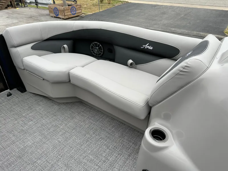 Slide: The Image of Luxurious seating on 2025 Barletta A22UC boat with sleek design and cup holder. - 18