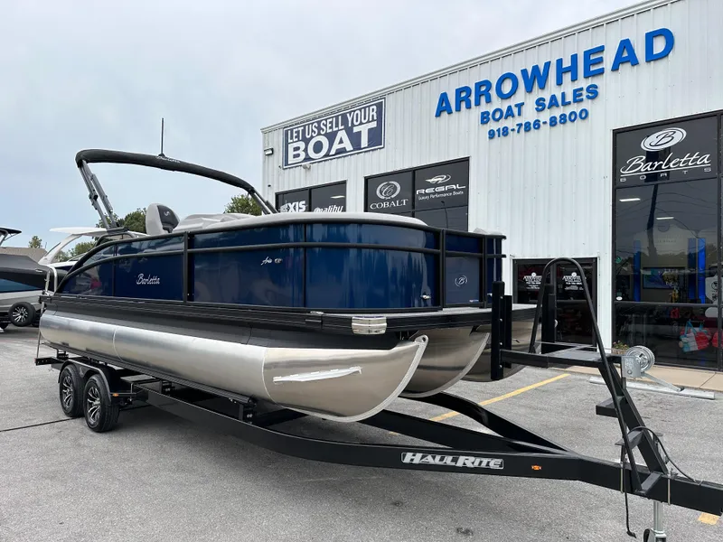 Slide: The Image of 2025 Barletta A22UC pontoon boat at Arrowhead Boat Sales dealership. - 2