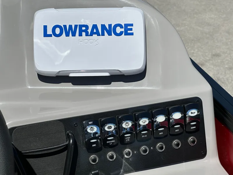 Slide: The Image of Control panel of 2025 Barletta A24UC boat with Lowrance Hook display. - 15