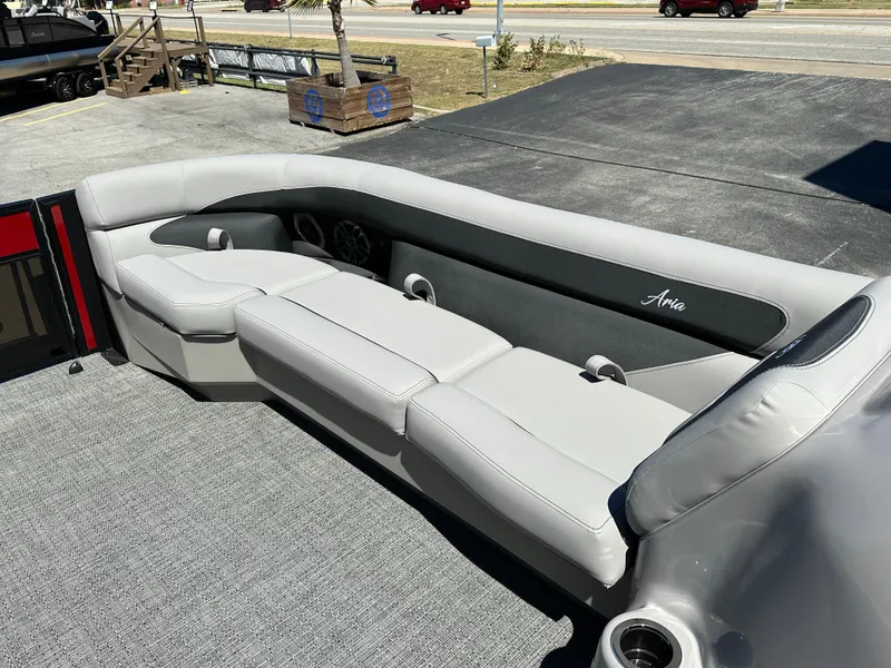 Slide: The Image of 2025 Barletta A24UC boat interior with luxurious seating and modern design. - 21