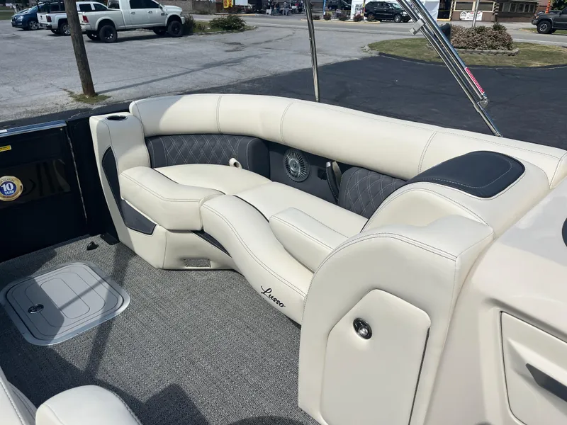 Slide: The Image of Luxurious seating in 2025 Barletta L25UEA pontoon boat, featuring elegant upholstery and spacious design. - 36