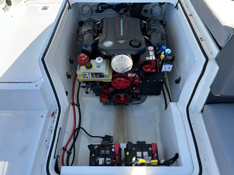 Slide: The Image of 2024 Cobalt CS22 boat engine compartment with Volvo Penta V8 engine. - 17