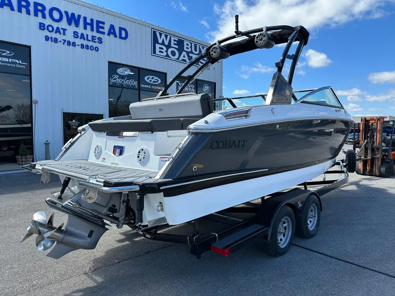 Slide: The Image of 2023 Cobalt R4 boat on trailer at Arrowhead Boat Sales dealership. - 3