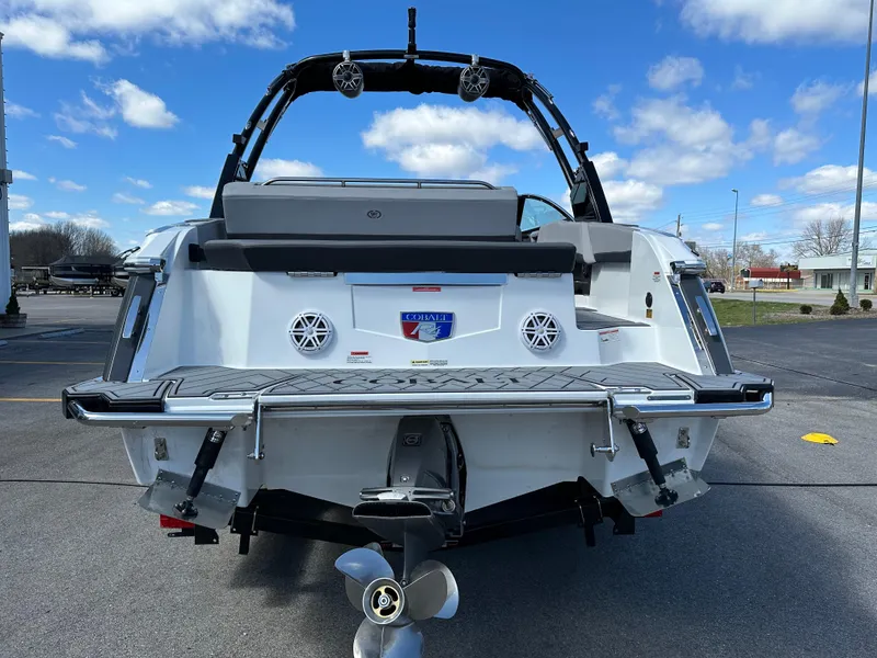 Slide: The Image of 2023 Cobalt R4 boat rear view with swim platform and speakers. - 5