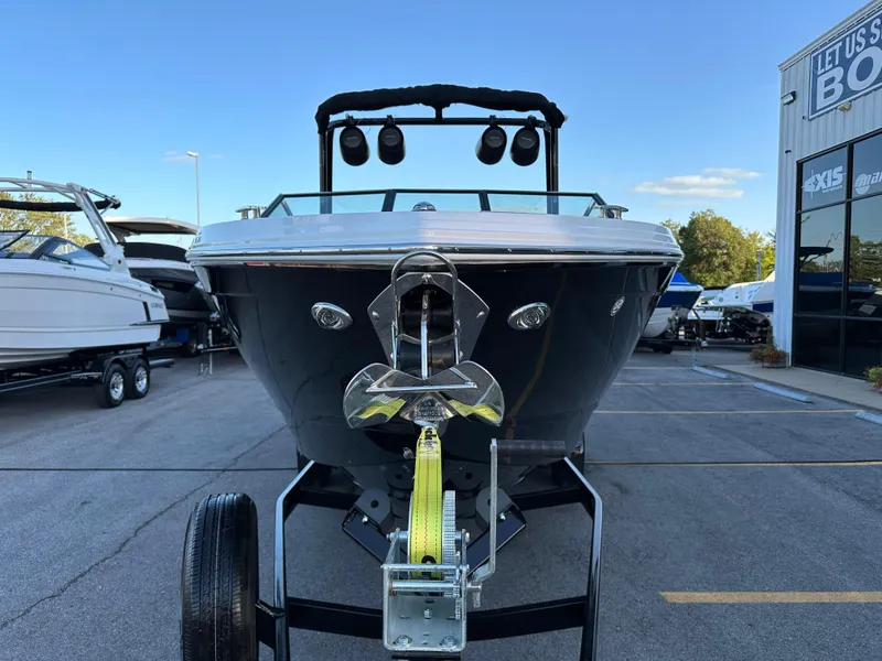 Slide: The Image of 2024 Cobalt R6 boat on trailer, front view at dealership. - 8
