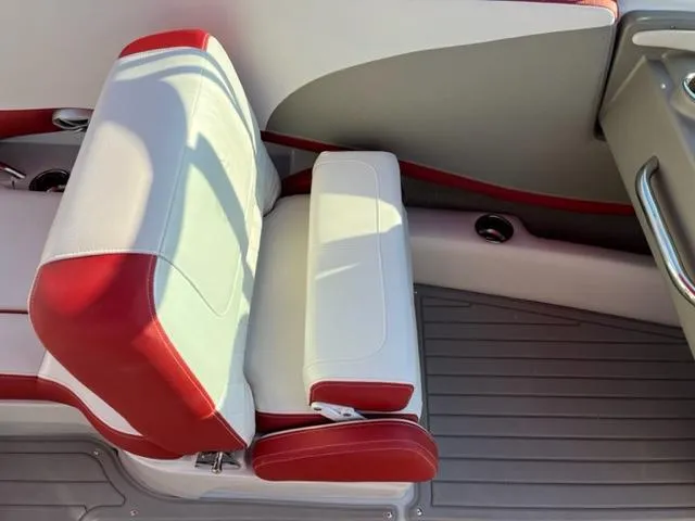 Slide: The Image of Red and white seating in 2018 Cownline 225ss boat interior. - 6