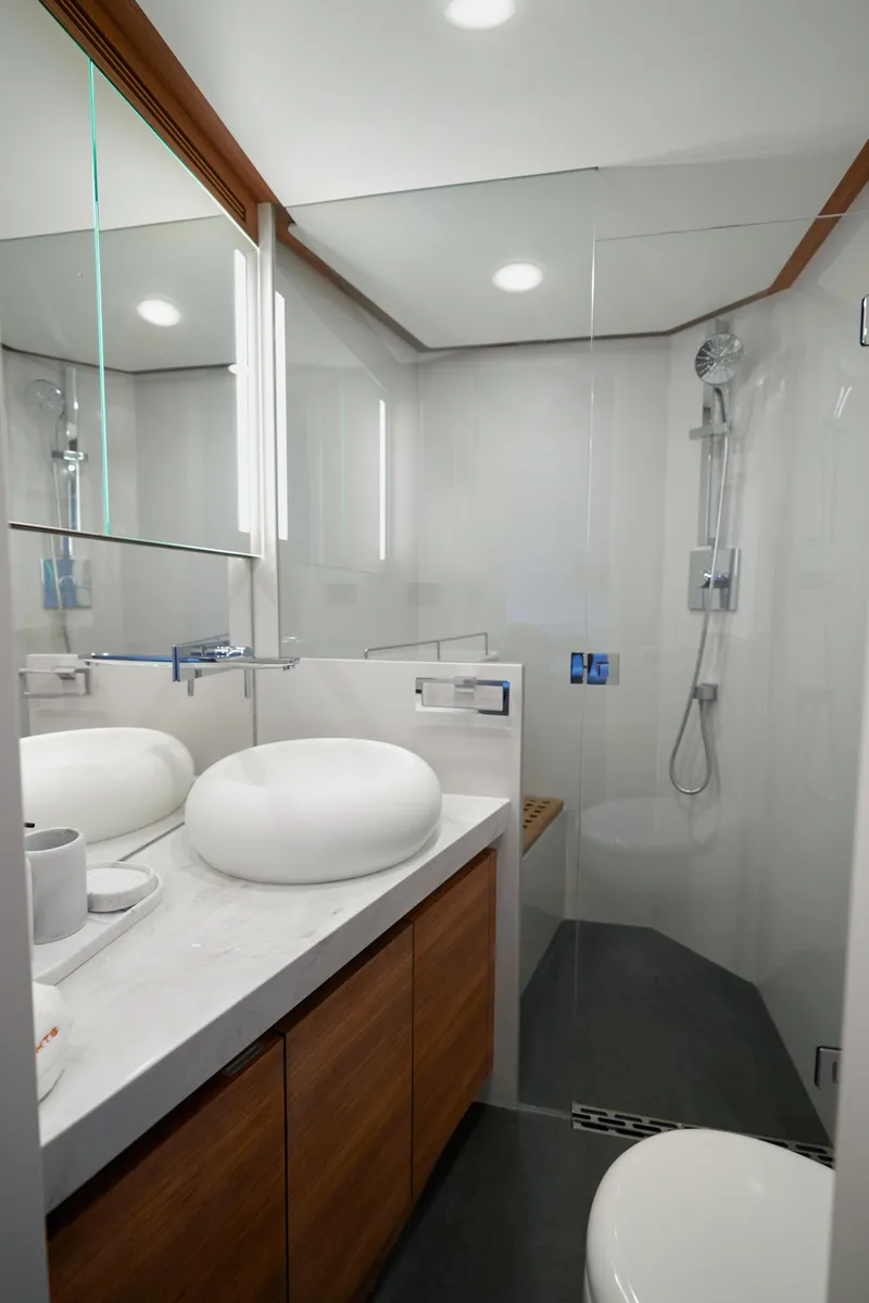 Slide: The Image of Modern bathroom in 2024 CL Yachts CLB65, featuring sleek design and elegant fixtures. - 27