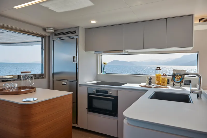 Slide: The Image of Modern kitchen interior of 2024 CL Yachts CLB65 with ocean view. - 21