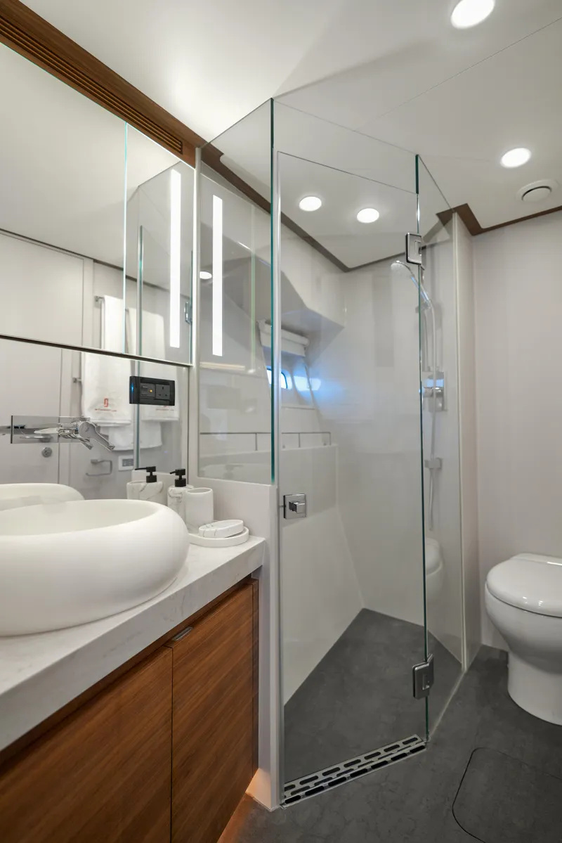 Slide: The Image of Modern bathroom in 2024 CL Yachts CLB65 with glass shower and sleek fixtures. - 29