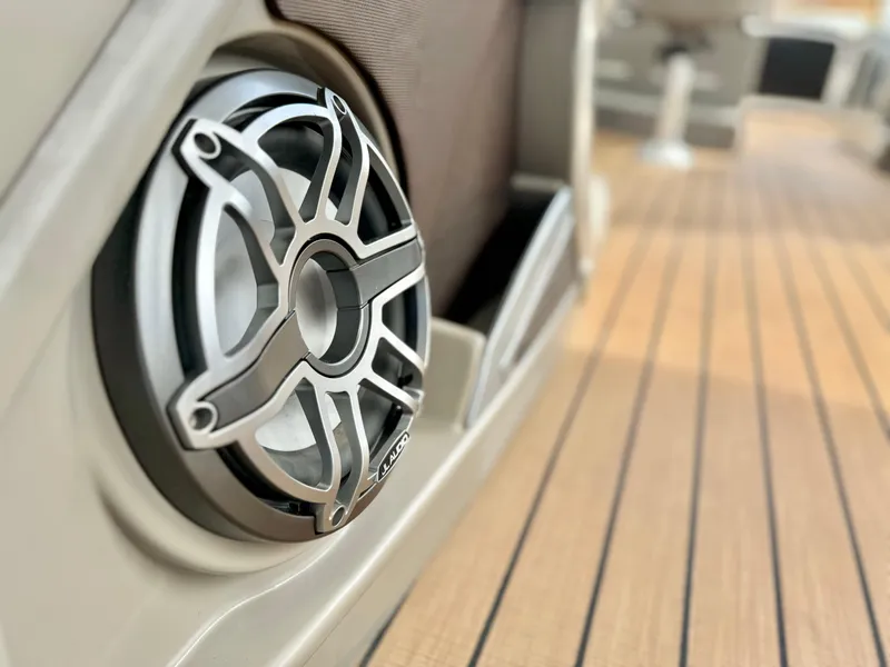 Slide: The Image of Close-up of a speaker on a 2019 Premier Accolade 310 boat deck. - 26