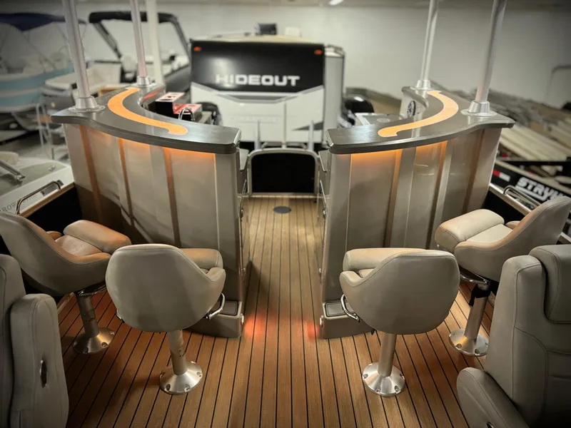 Slide: The Image of Luxurious 2019 Premier Accolade 310 boat interior with plush seating and elegant design. - 38