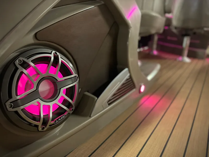 Slide: The Image of Premier Accolade 310 boat interior with pink LED speaker, 2019 model. - 40