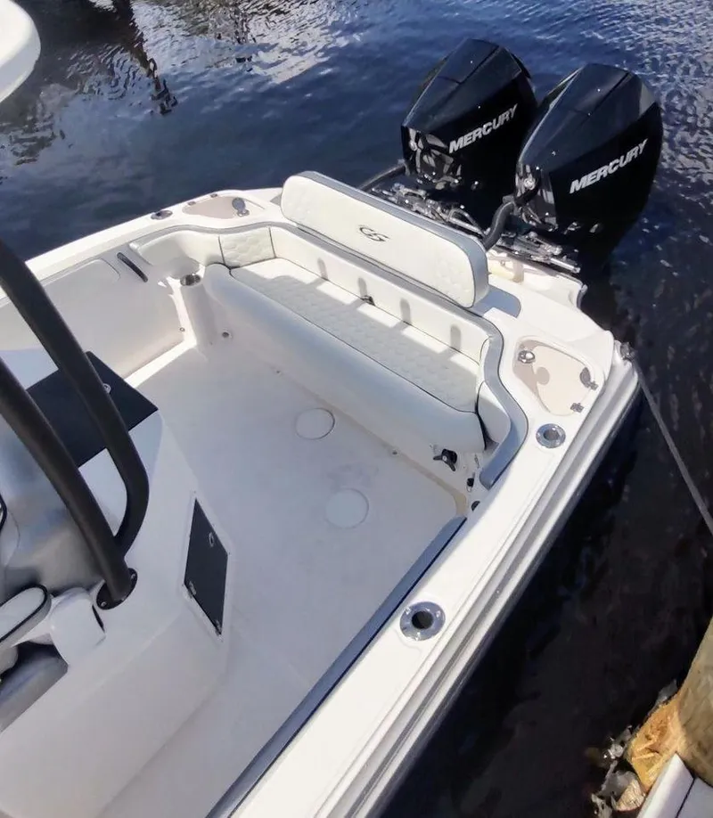 Slide: The Image of 2024 Glasstream 280 Pro-XS boat with dual Mercury engines on water. - 8