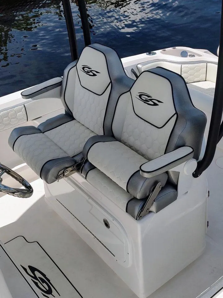 Slide: The Image of 2024 Glasstream 280 Pro-XS boat seats with sleek design and comfortable padding. - 9