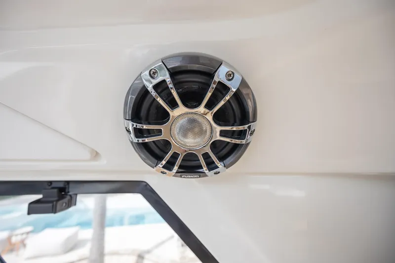 Slide: The Image of Close-up of a speaker on a 2019 Sea Ray Sundancer 350 Coupe yacht. - 30