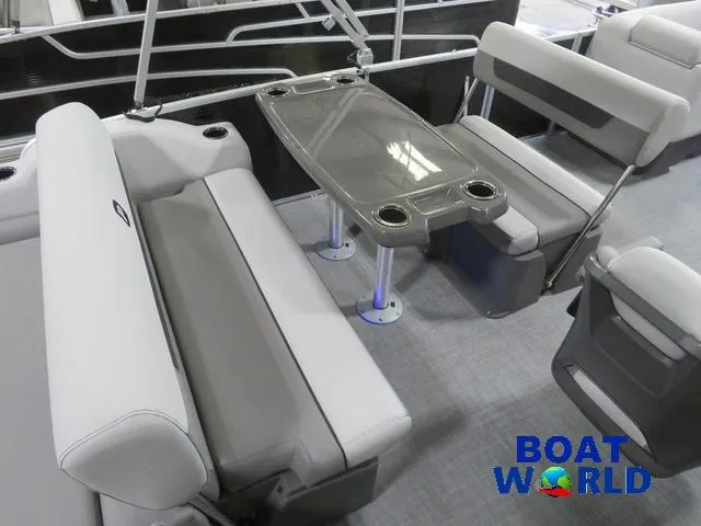 Slide: The Image of 2025 Princecraft Vectra 23 RL pontoon interior with swingback dinette and seating. - 12