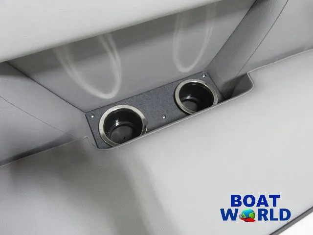 Slide: The Image of 2025 Princecraft Vectra 23 RL pontoon cup holders, Boat World logo visible. - 26