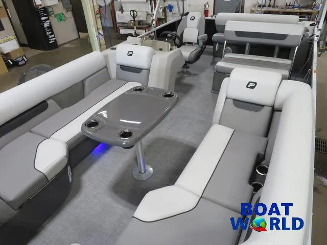 Slide: The Image of 2025 Princecraft Vectra 23 RL pontoon boat interior with modern seating and dinette. - 27