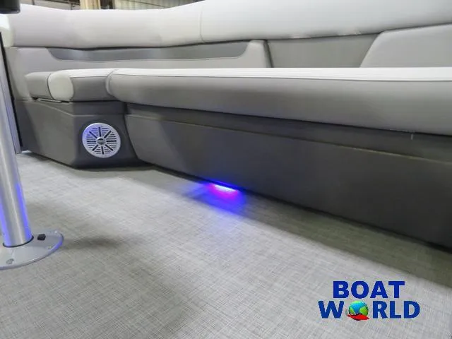 Slide: The Image of 2025 Princecraft Vectra 23 RL pontoon interior with ambient lighting and speaker. - 30