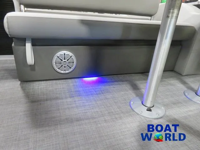 Slide: The Image of 2025 Princecraft Vectra 23 RL pontoon interior with speaker and blue LED lighting. - 32