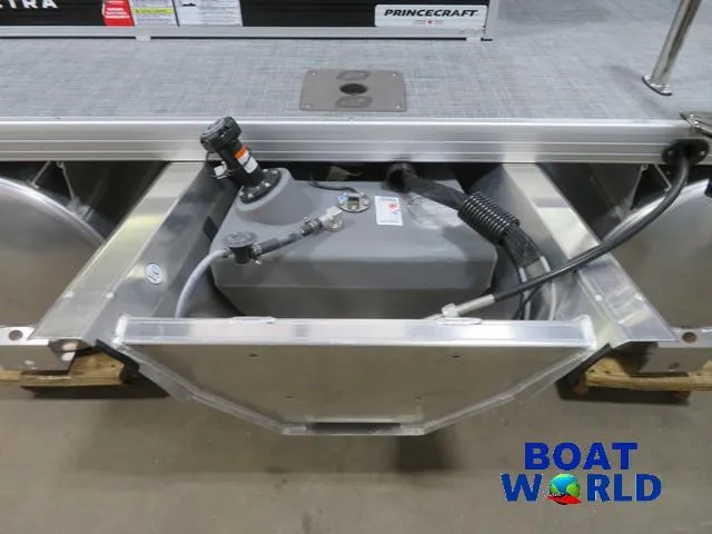 Slide: The Image of 2025 Princecraft Vectra 23 RL pontoon fuel system, Boat World logo visible. - 35