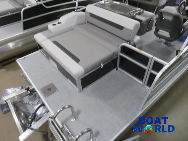 Slide: The Image of 2025 Princecraft Vectra 23 RL pontoon with swingback dinette, showcased at Boat World. - 5