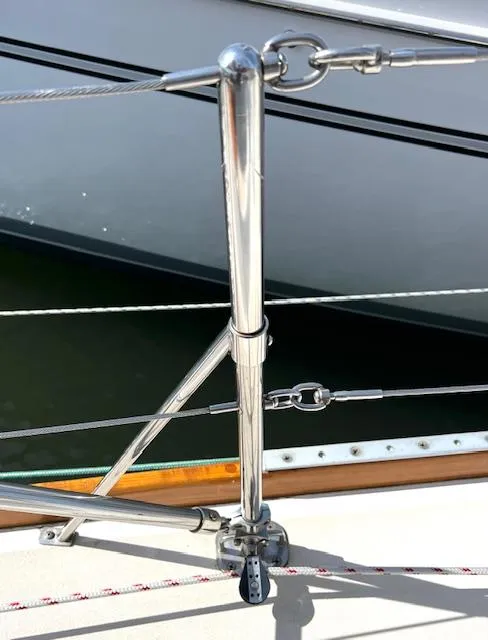 Slide: The Image of Close-up of 1998 Tartan 4100 yacht's stainless steel rigging and deck details. - 37