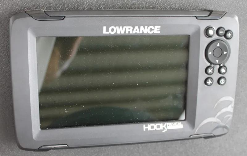 Slide: The Image of Lowrance Hook Reveal fish finder on 2024 Ranger RT188C boat dashboard. - 16