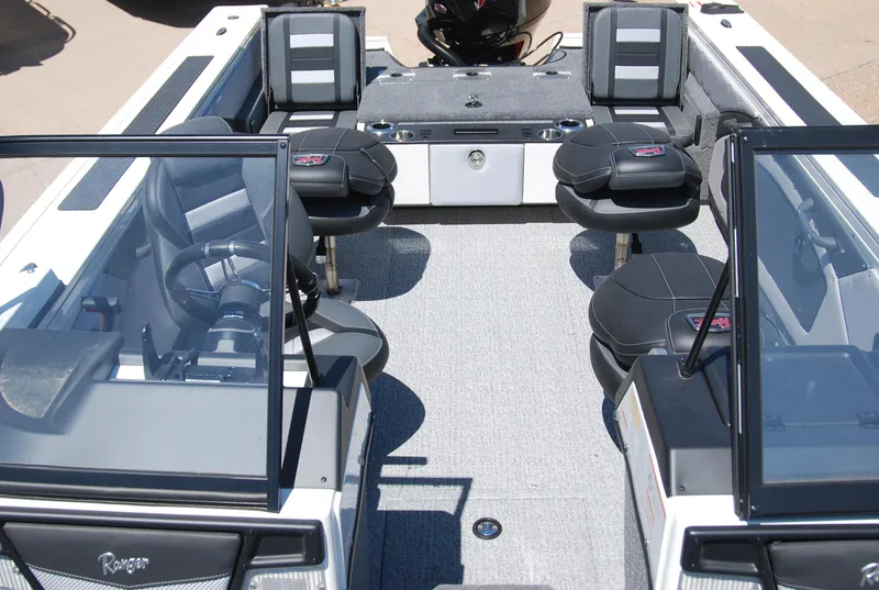 Slide: The Image of 2024 Ranger VX1988 WT boat interior with seating and windshield. - 9