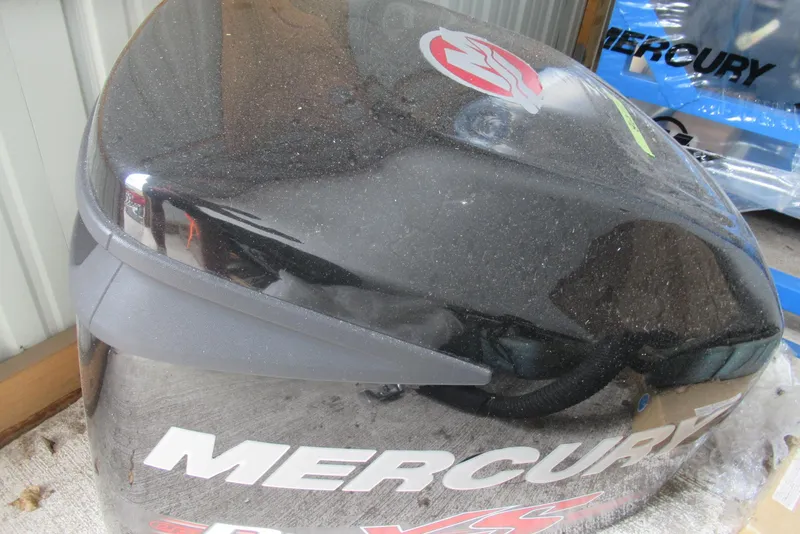 Slide: The Image of 2015 Mercury 250 PRO XS OPTI MAX outboard motor cover, black with logo. - 2