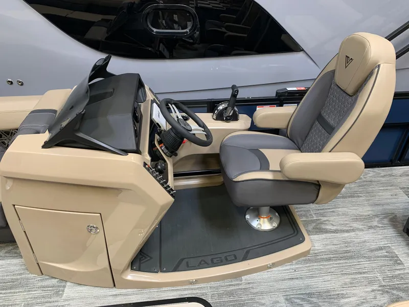 Slide: The Image of Viaggio Lago Z 24 S 2025 boat cockpit with steering wheel and captain's chair. - 4