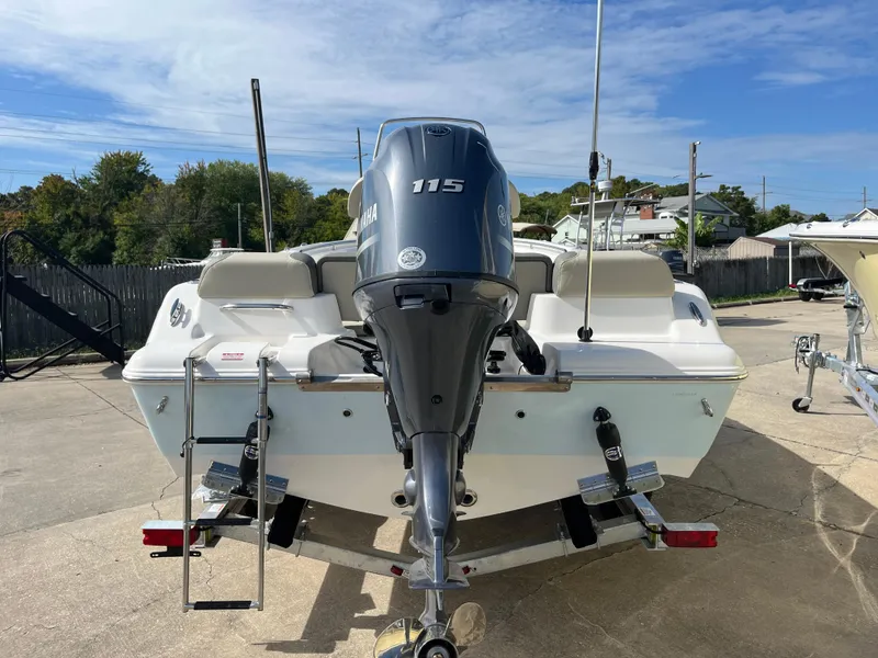 Slide: The Image of 2025 Key West 189 FS boat with Yamaha 115 engine, rear view. - 2