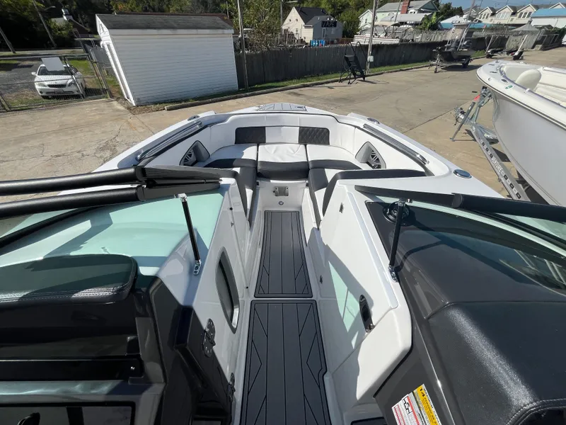 Slide: The Image of 2025 Monterey M-45 boat interior with sleek seating and modern design. - 22
