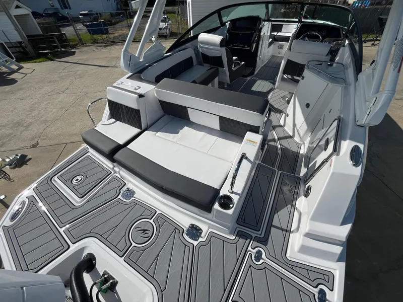 Slide: The Image of 2025 Monterey M-45 boat interior with sleek seating and modern design. - 6