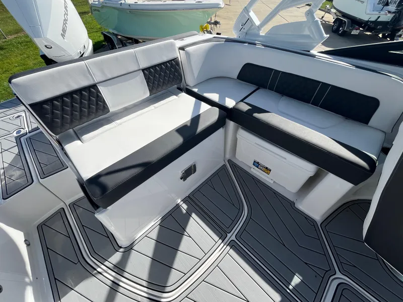 Slide: The Image of Luxury seating on 2025 Monterey M-45 boat with modern design and premium upholstery. - 9