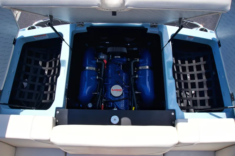 Slide: The Image of 2024 MasterCraft NXT23 boat engine compartment with Ilmor engine. - 19