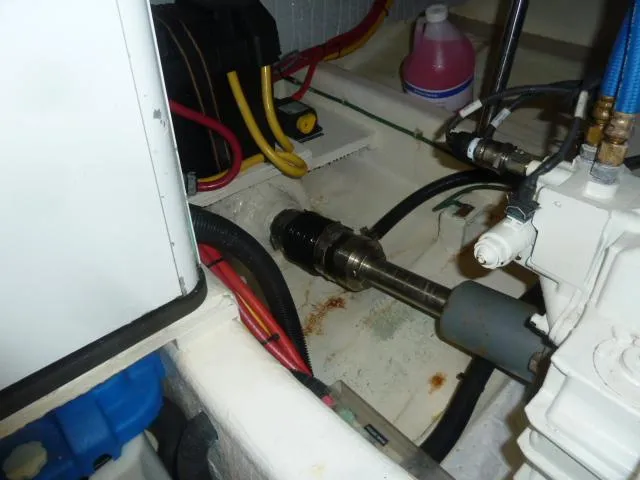 Slide: The Image of Engine compartment of 2006 Sabre 38 Express with visible wiring and components. - 31