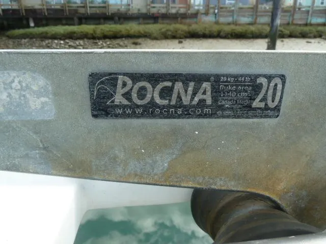 Slide: The Image of Rocna 20 anchor on a 2006 Sabre 38 Express boat, close-up view. - 43