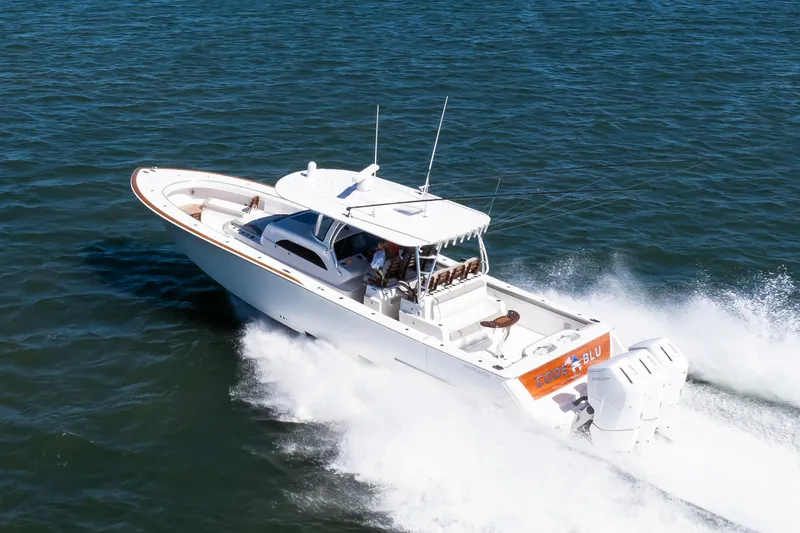 Slide: The Image of 2022 Valhalla Boatworks 46 Center Console cruising on open water. - 4