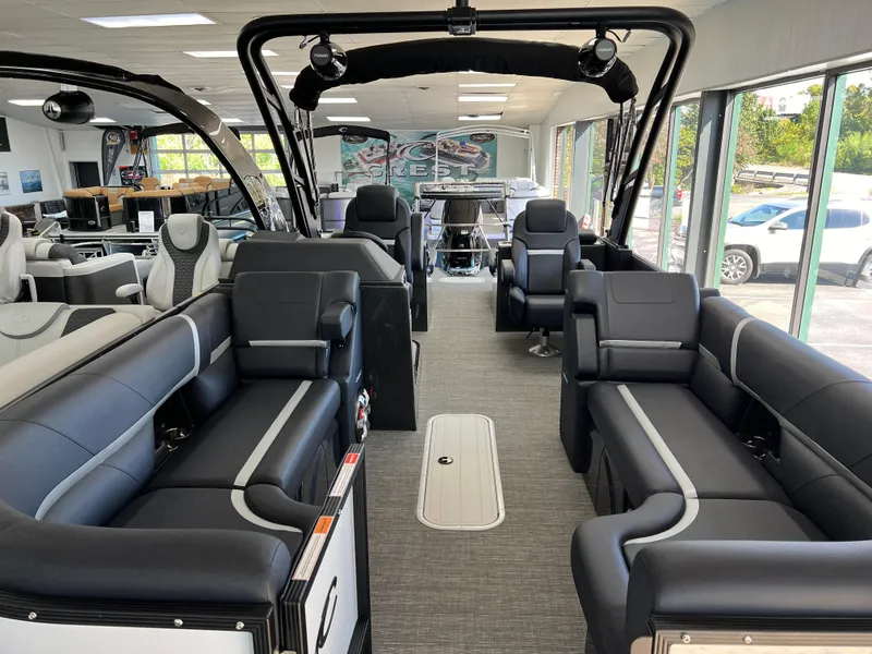 Slide: The Image of Luxurious interior of 2025 Crest Caribbean LX 230 SLRC pontoon boat. - 12