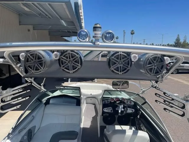 Slide: The Image of 2006 MasterCraft X45 boat interior with speakers and wakeboard racks. - 3